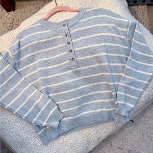 BE COOL Light Blue and Cream Striped Sweater